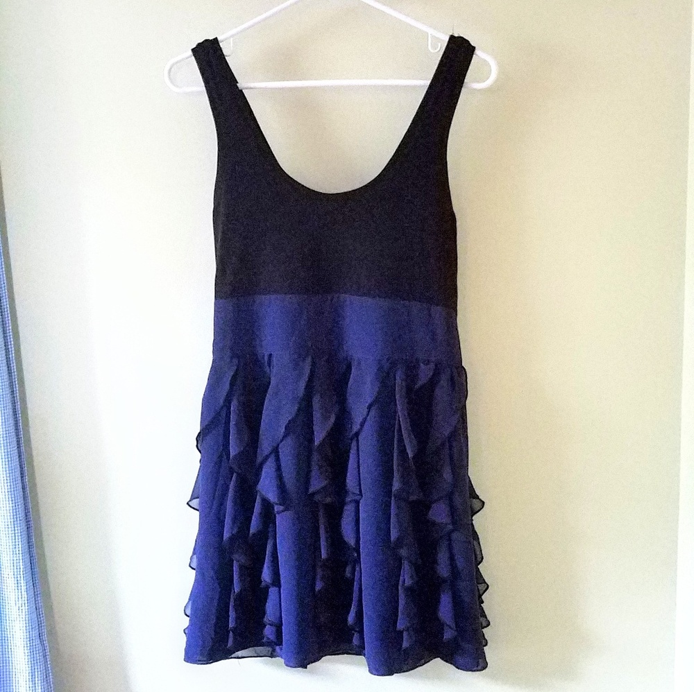 Fit and flare black and blue  dress Express size 2